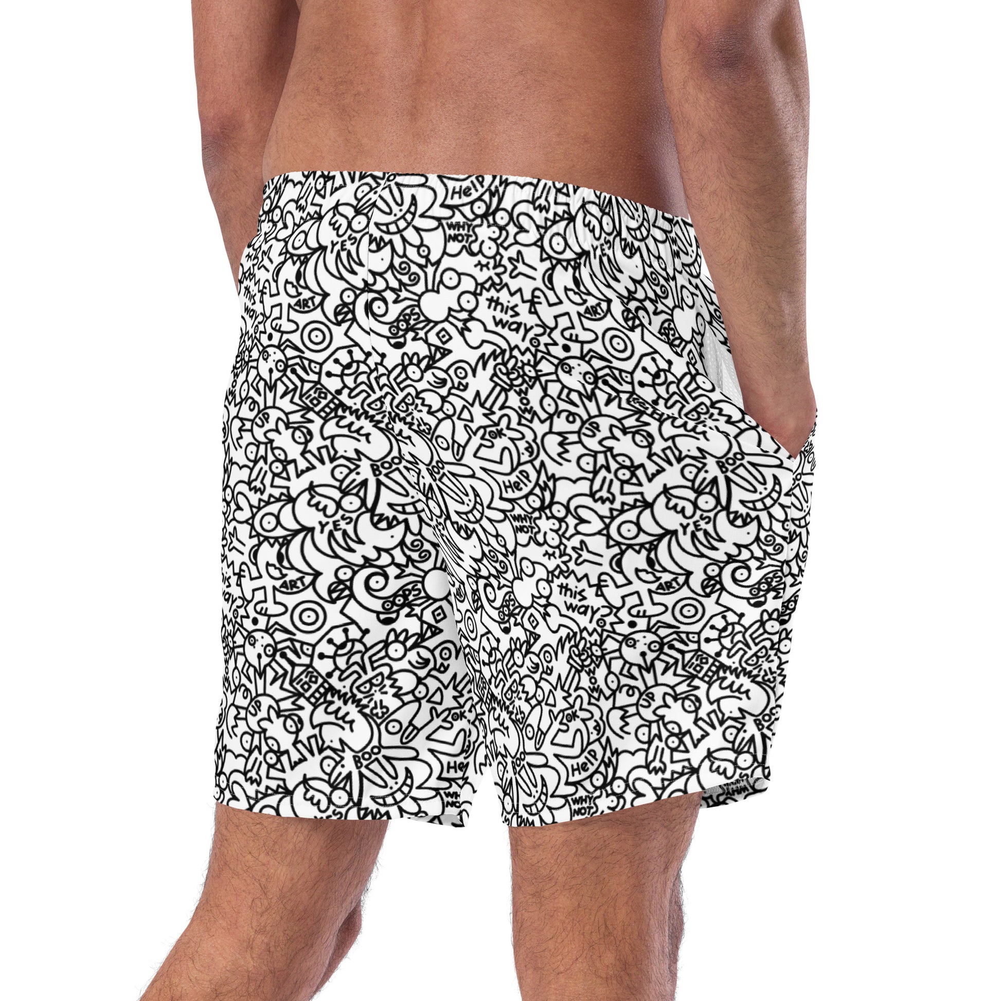 The Playful Power of Great Doodles for Bold People - Men's swim trunks. Back view
