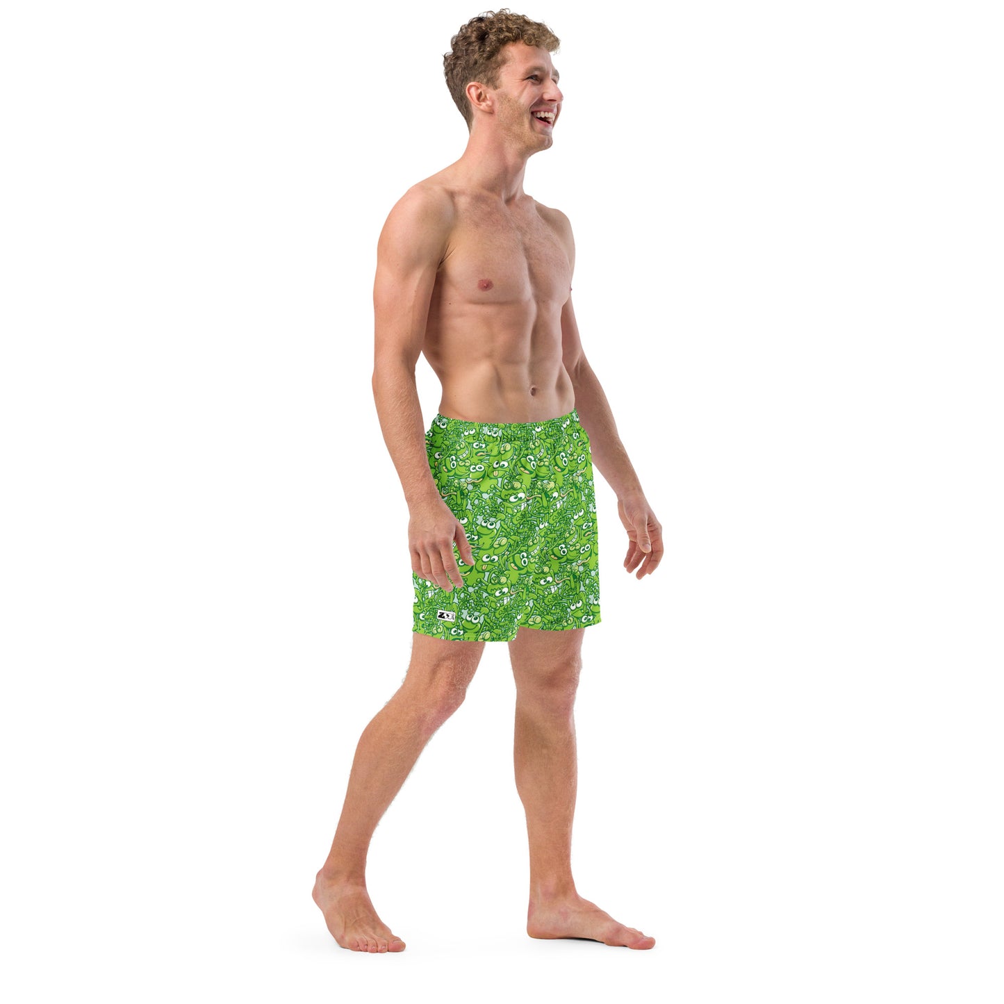A tangled army of happy green frogs appears when the rain stops Men's swim trunks