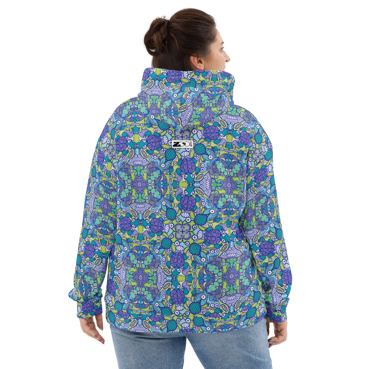Once upon a time in an ocean full of life pattern design Unisex Hoodie. Back view