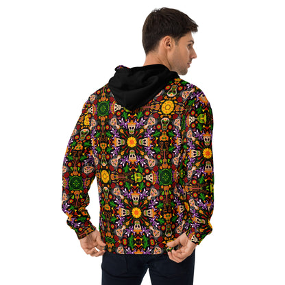 Mexican skulls celebrating the Day of the dead Unisex Hoodie. Back view