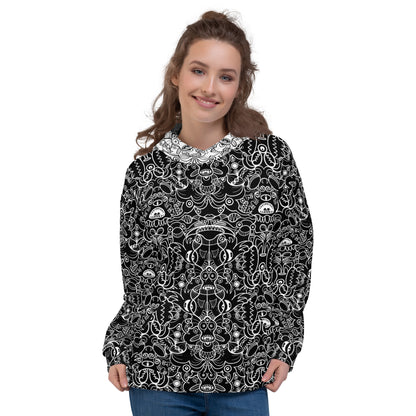 The powerful dark side of the Doodle world Recycled Unisex Hoodie. Lifestyle