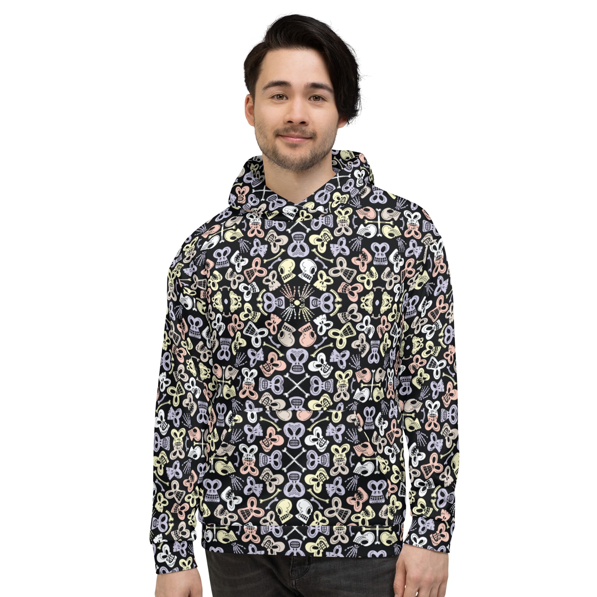 Bewitched Skulls: Hauntingly Chic Pattern Design - Unisex Hoodie. Front view