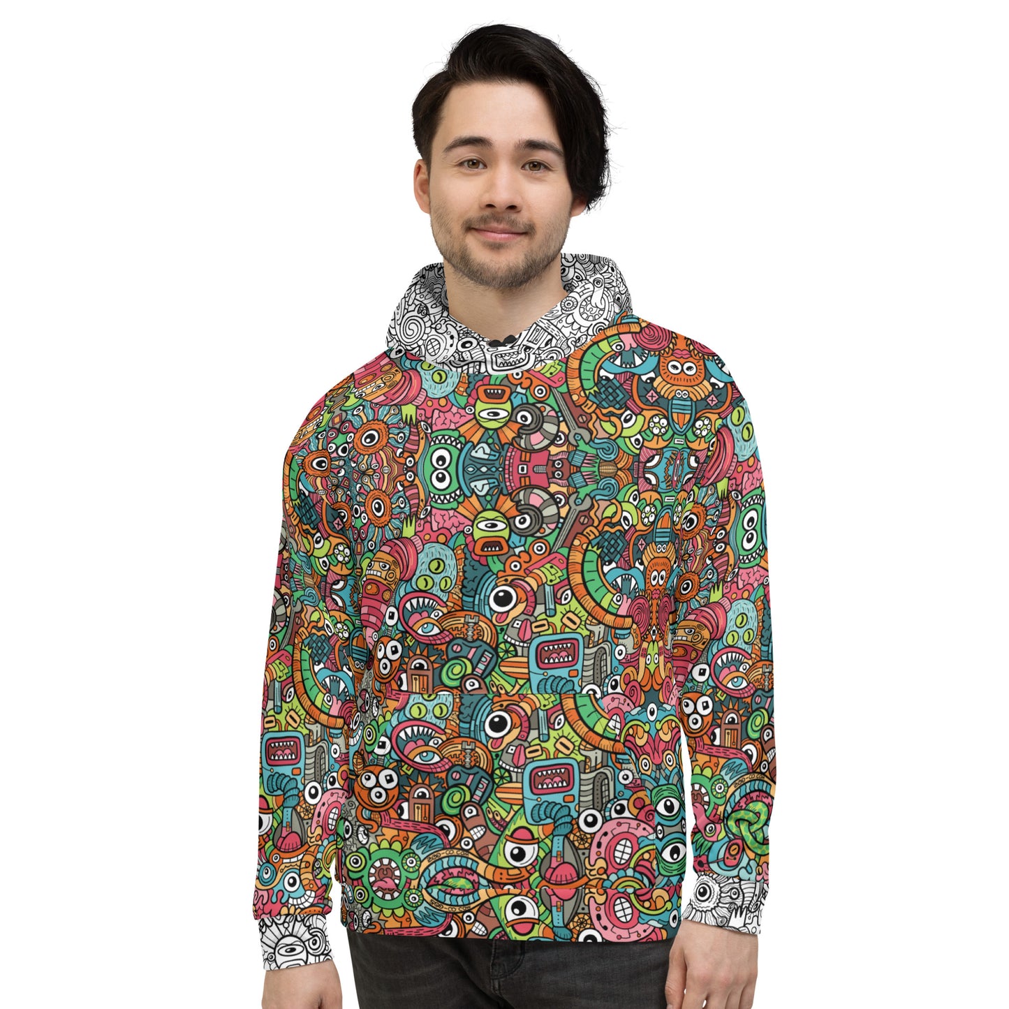 Robot Odyssey: A High-Tech Adventure with Quirky Bots - Unisex Hoodie. Front view