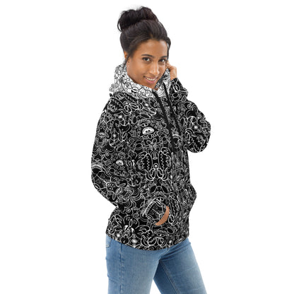 The powerful dark side of the Doodle world Recycled Unisex Hoodie. Side view