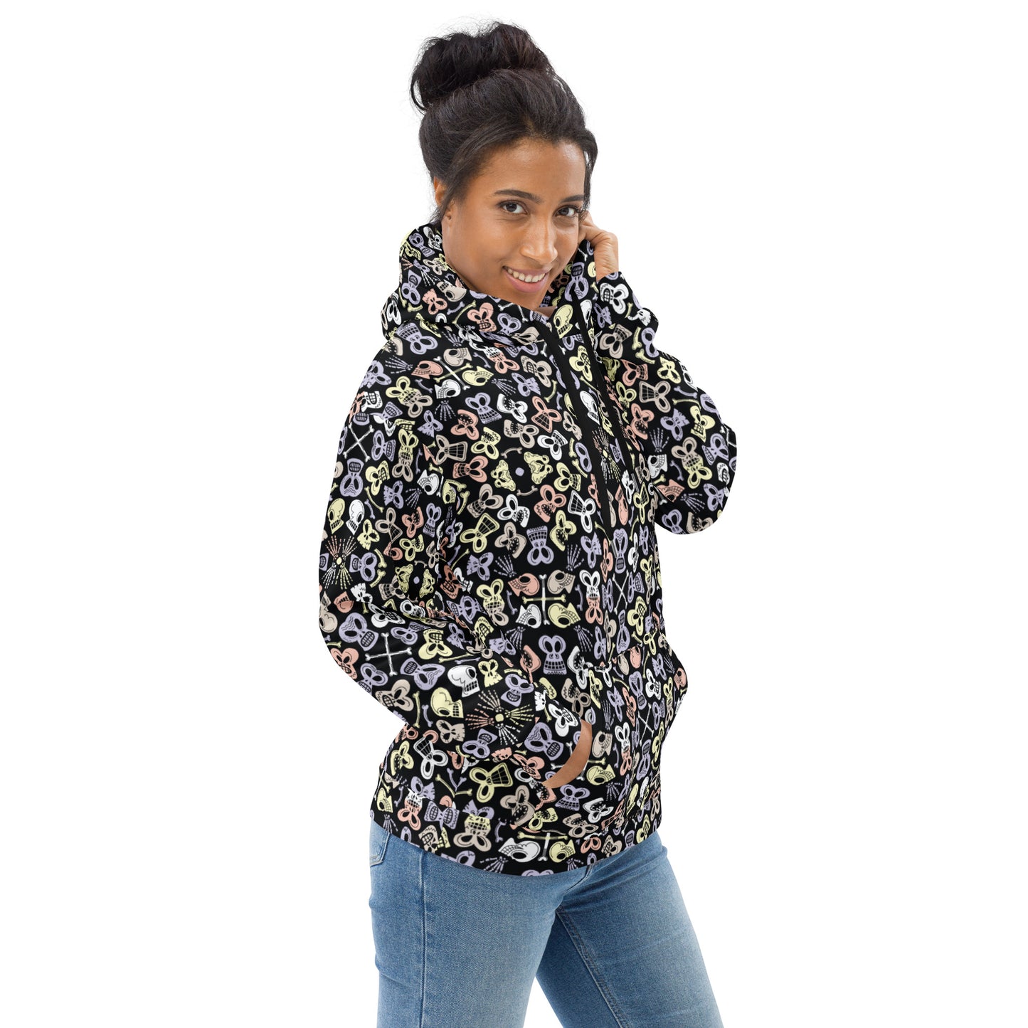 Bewitched Skulls: Hauntingly Chic Pattern Design - Unisex Hoodie. Lifestyle
