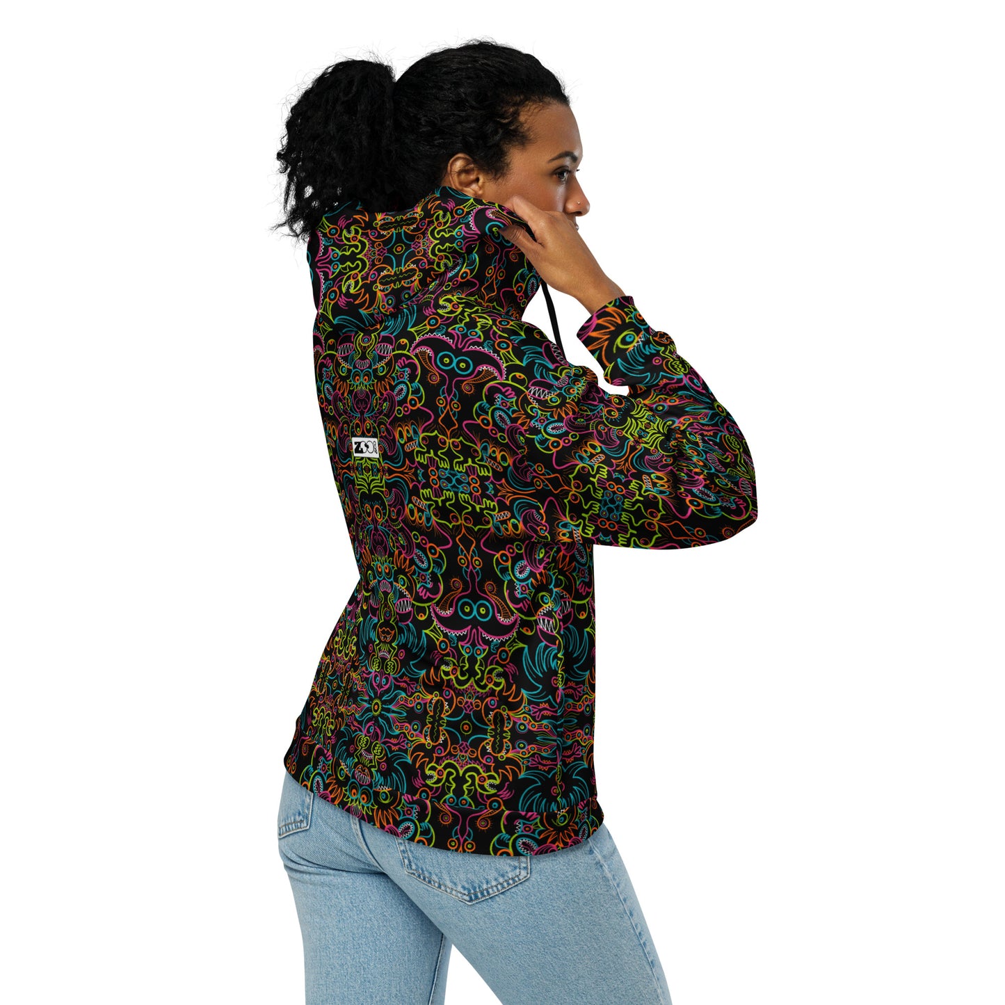 Doodle Carnival: A Kaleidoscope of Whimsical Wonders - Unisex zip hoodie. Lifestyle