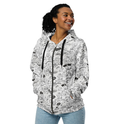 Celebrating the most Comprehensive Doodle Art of the Universe - Unisex zip hoodie. Lifestyle