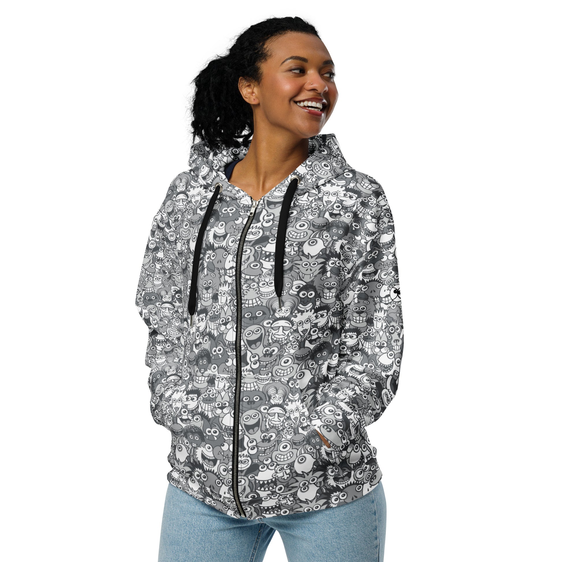 Find the gray man in the gray crowd of this gray world - Unisex zip hoodie. Lifestyle