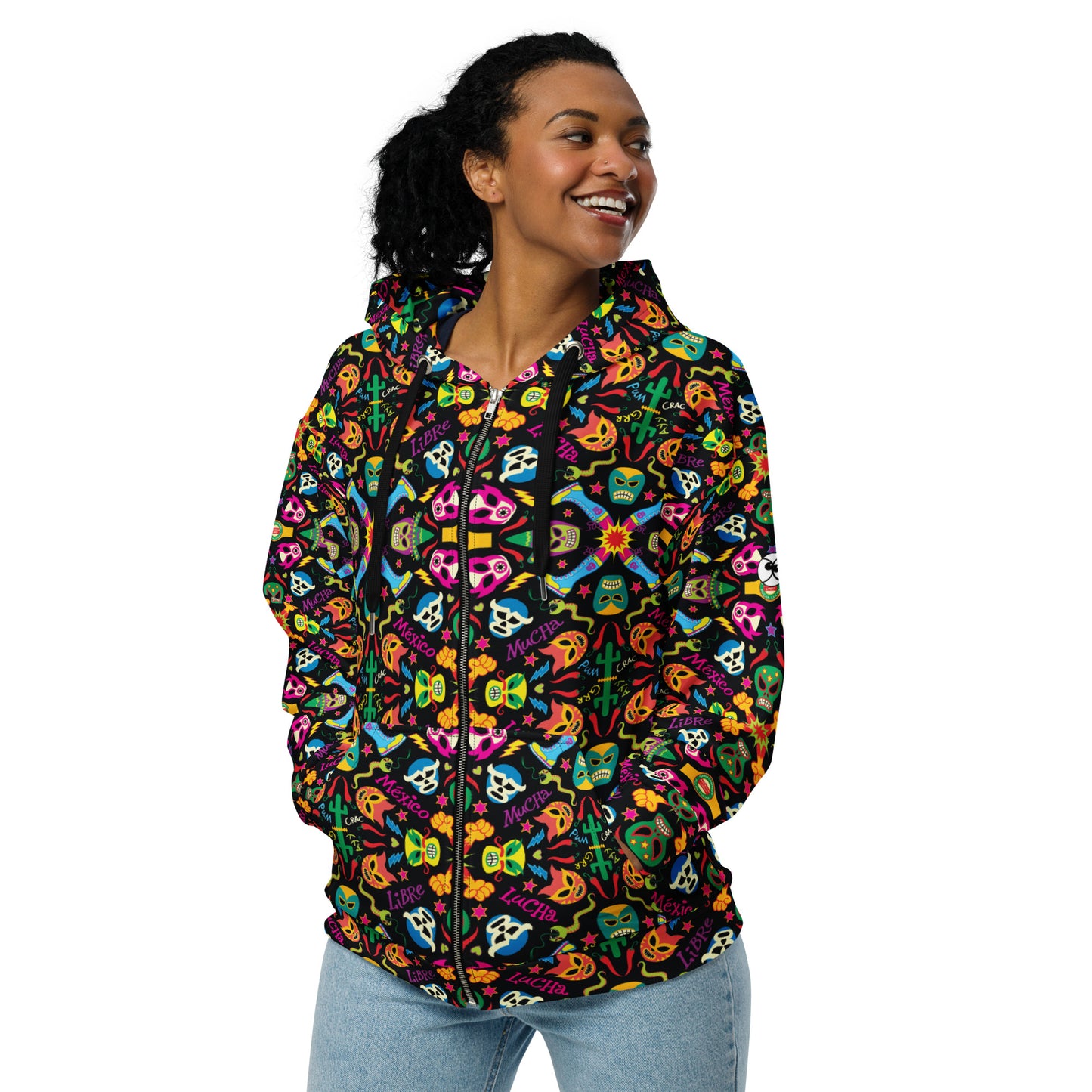 Mexican wrestling colorful party - Unisex zip hoodie. Overview