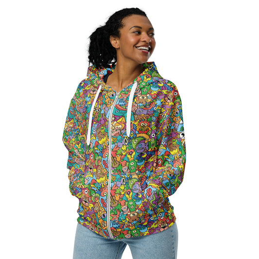 Cheerful crowd enjoying a lively carnival - Unisex zip hoodie. Front view