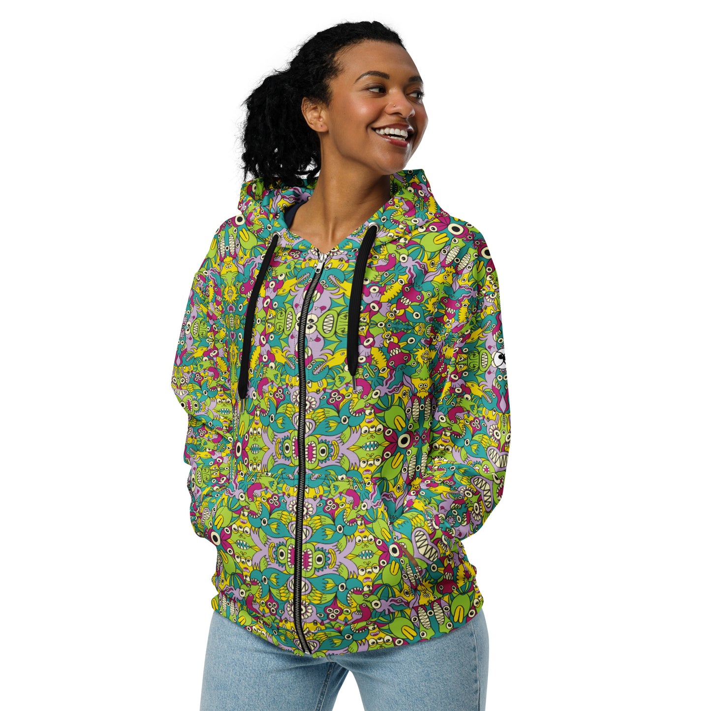 It's life but not as we know it pattern design - Unisex zip hoodie. Front view