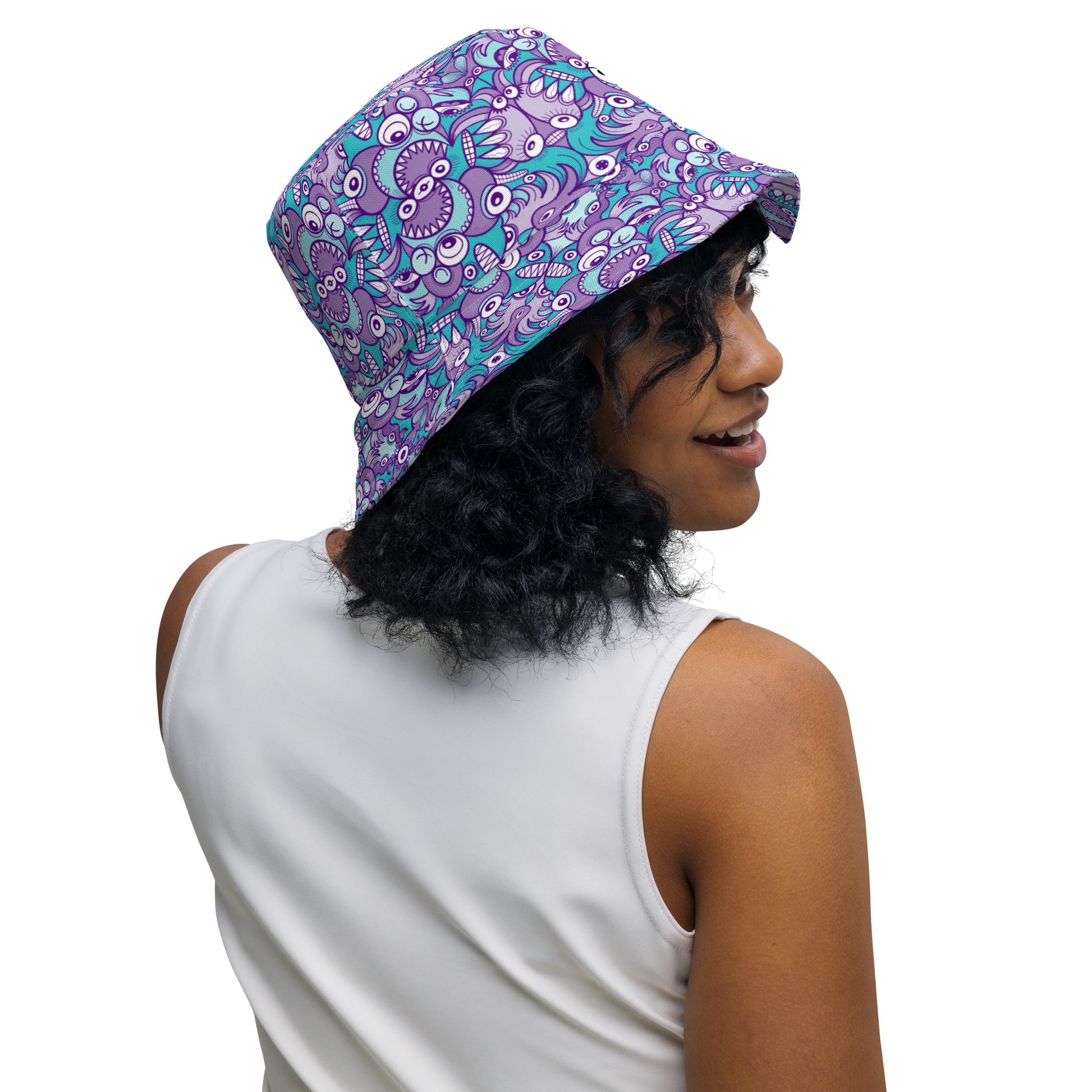 Planet 5: Aquatic Creatures from the Doodles of the Galaxy - Reversible Bucket Hat. Side view