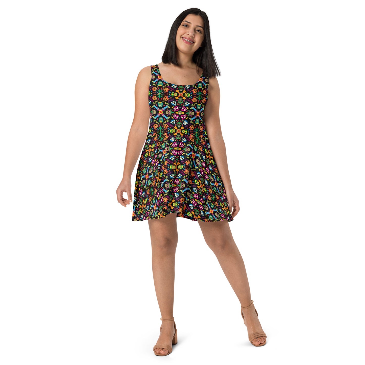 Mexican wrestling colorful party Skater Dress. Overview