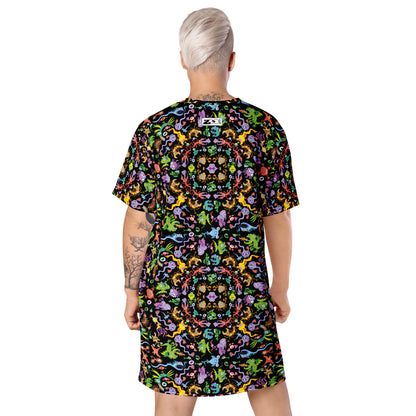 Ocean critters pattern mandala T-shirt dress. Back view