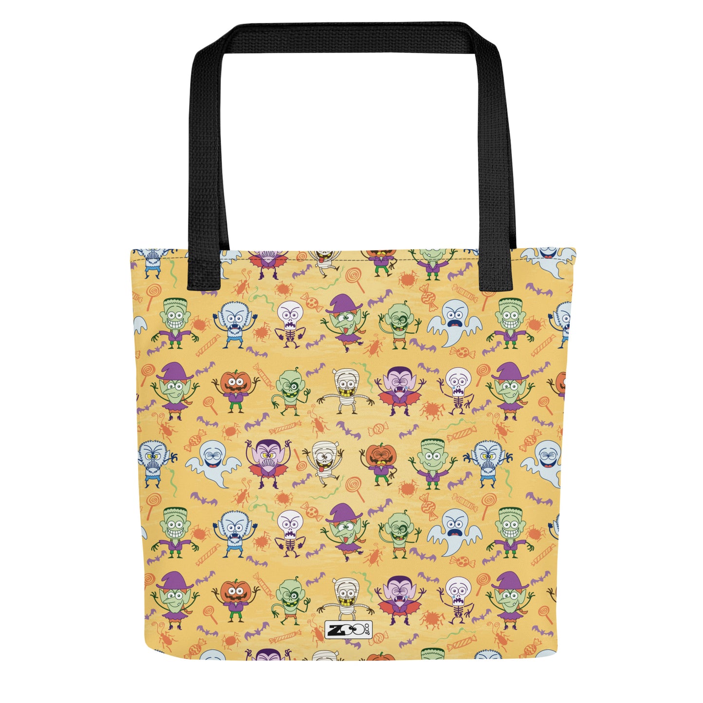Halloween characters making funny faces Tote bag. Front view