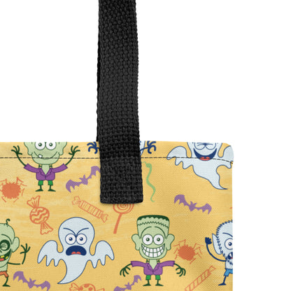 Halloween characters making funny faces Tote bag. Product details