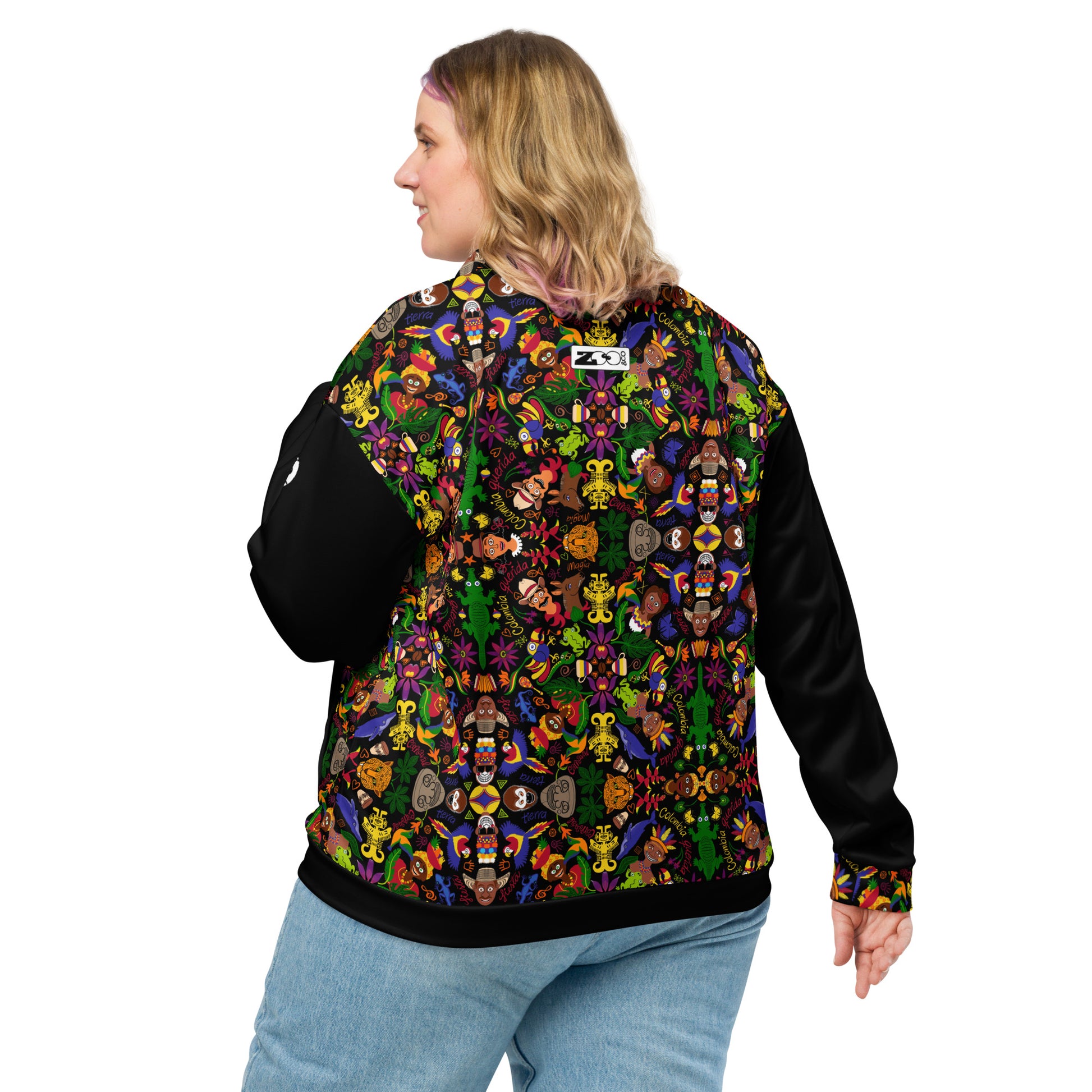 Colombia, the charm of a magical country Unisex Bomber Jacket. Back view