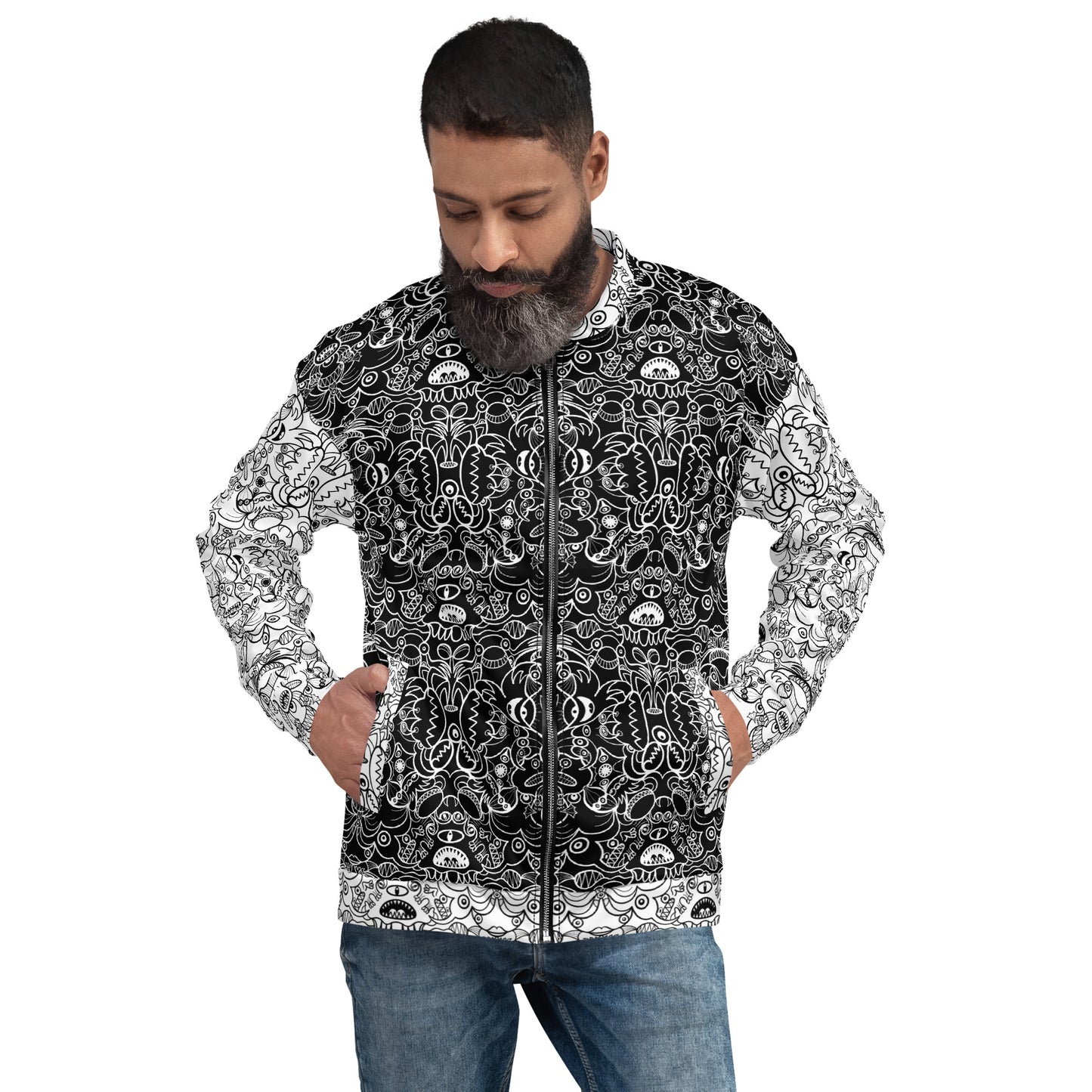 The Powerful Dark Side of the Doodle World - Unisex Bomber Jacket. Front view