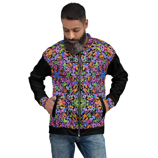 Eccentric critters in a lively festival - Unisex Bomber Jacket. Front view