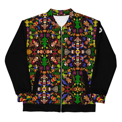 Colombia, the charm of a magical country Unisex Bomber Jacket. Front view. Product details