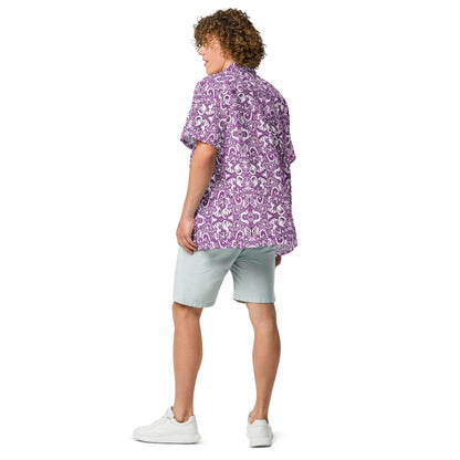 Purple Doodle Fantasy Button Shirt - Mesmerizing Unisex Style. Back view