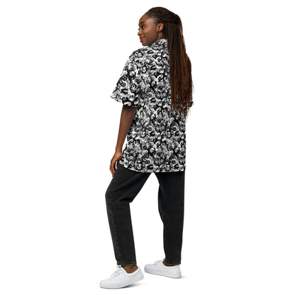 Black White Doodle Button Shirt - An epic All-over Print World. Back view