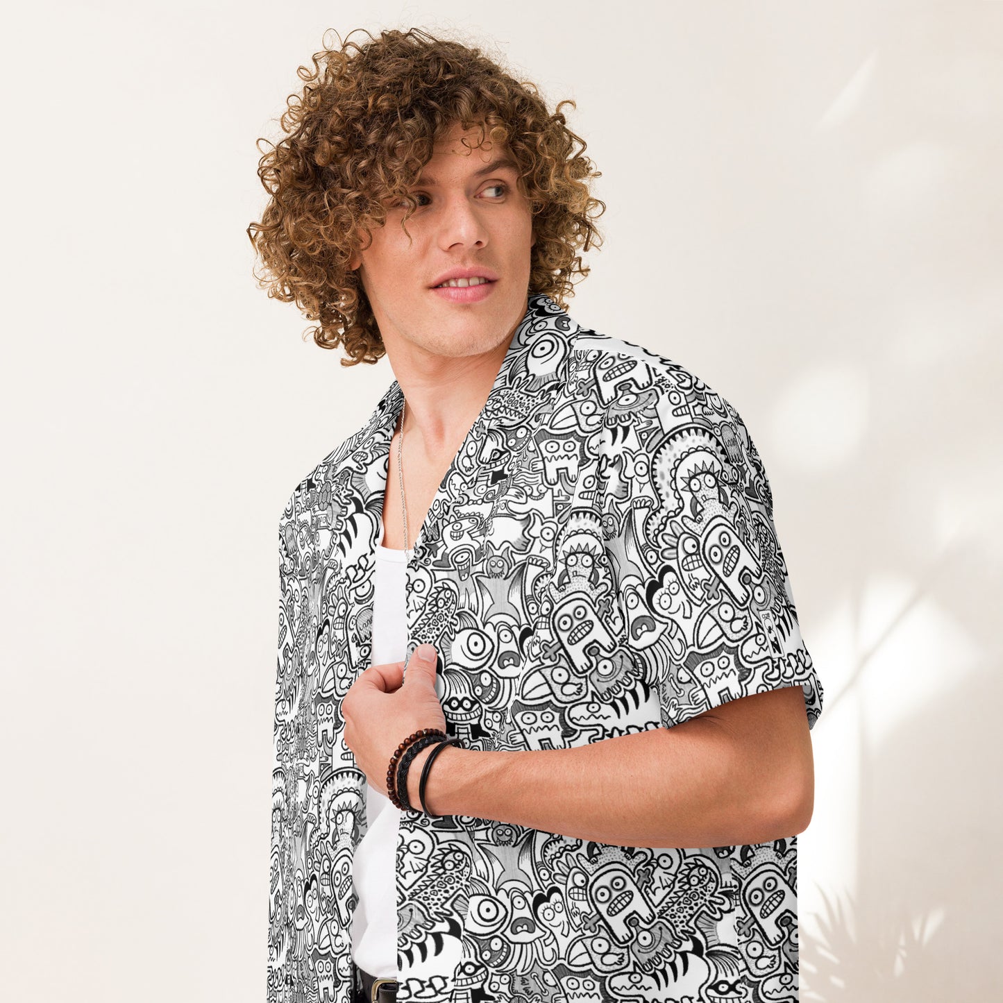 Fill your World with Cool Doodles Unisex button shirt. Lifestyle