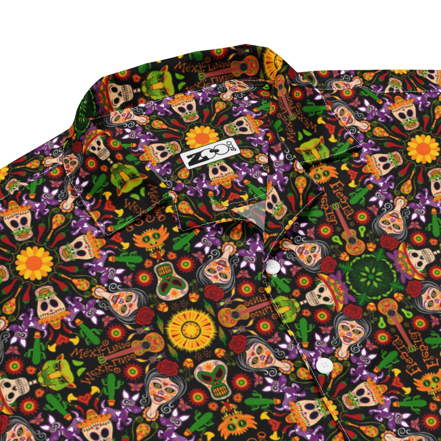 Mexican skulls celebrating the Day of the Dead Unisex button shirt. Product details