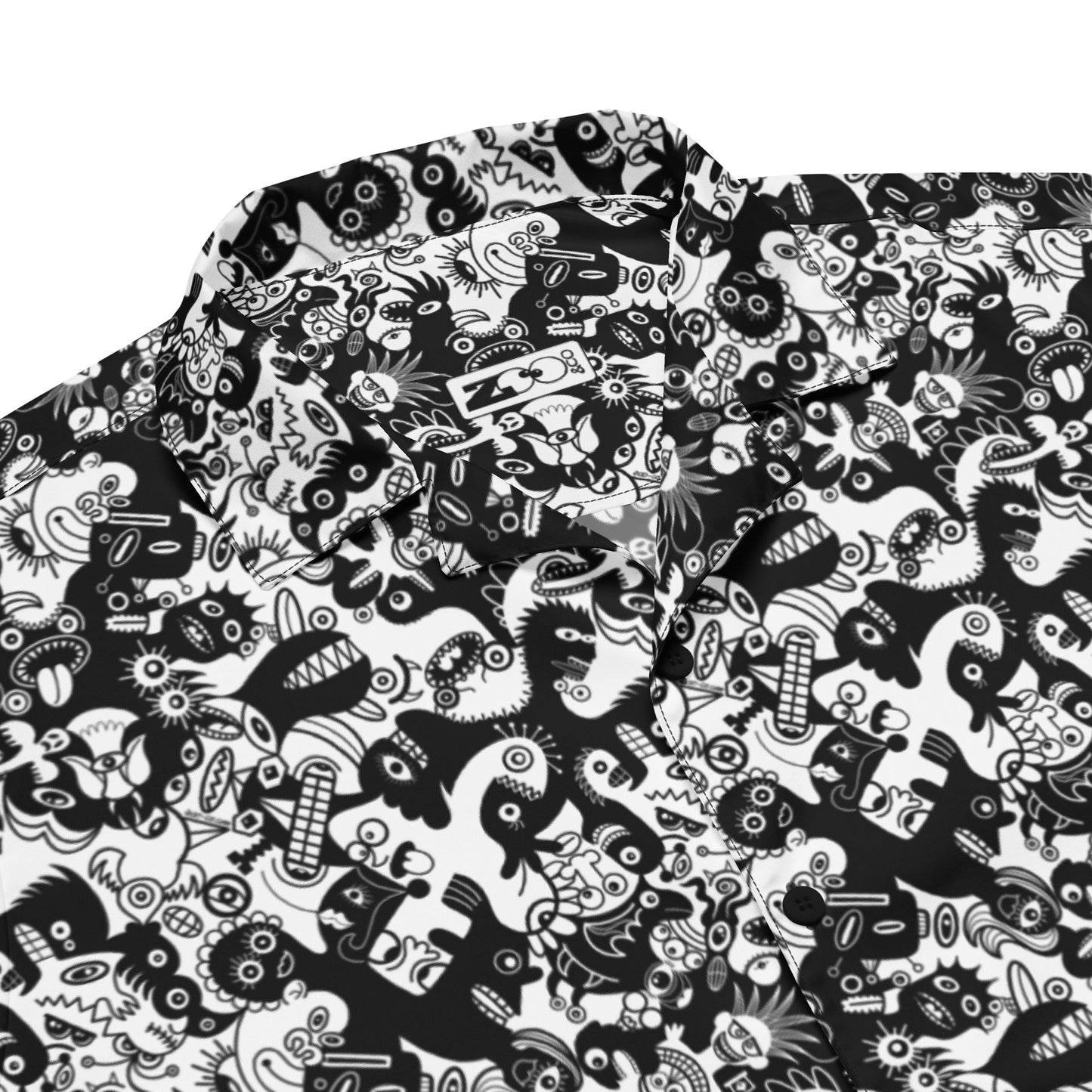 Black White Doodle Button Shirt - An epic All-over Print World. Product details