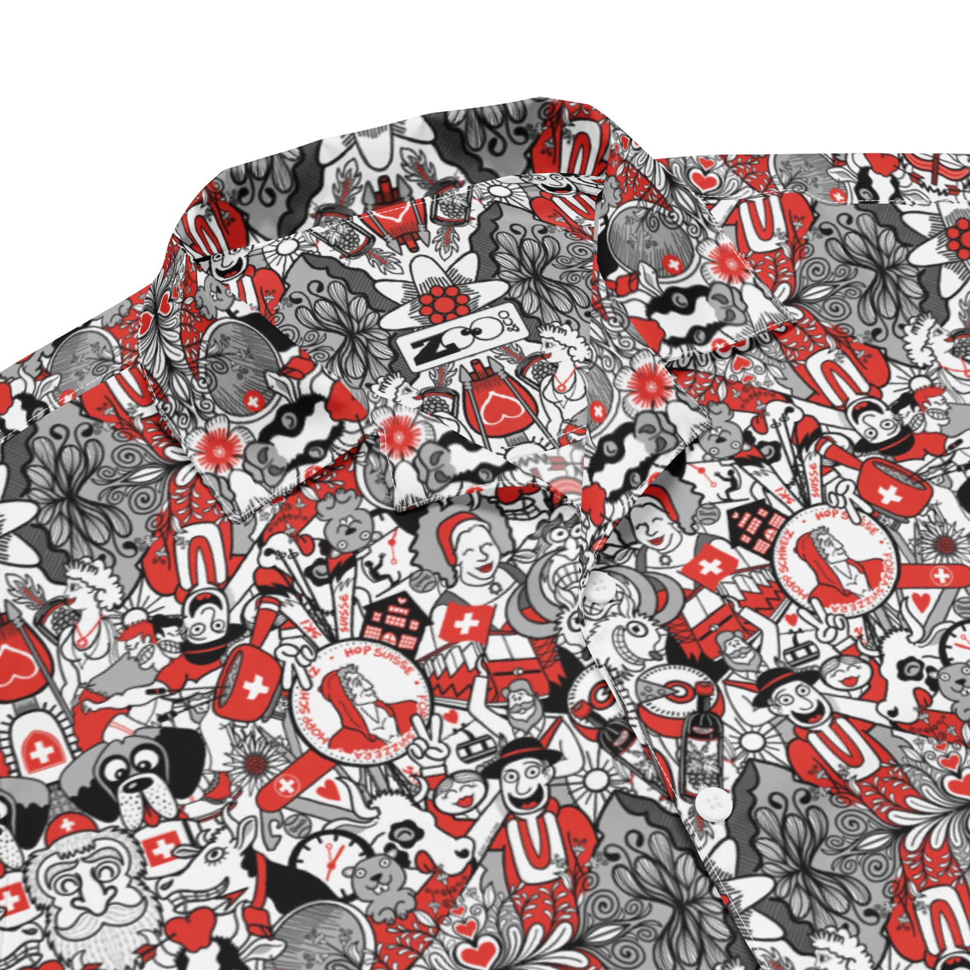 Swiss Doodle Art Shirt: Unleash Playful Vibes - Unisex Button. product details