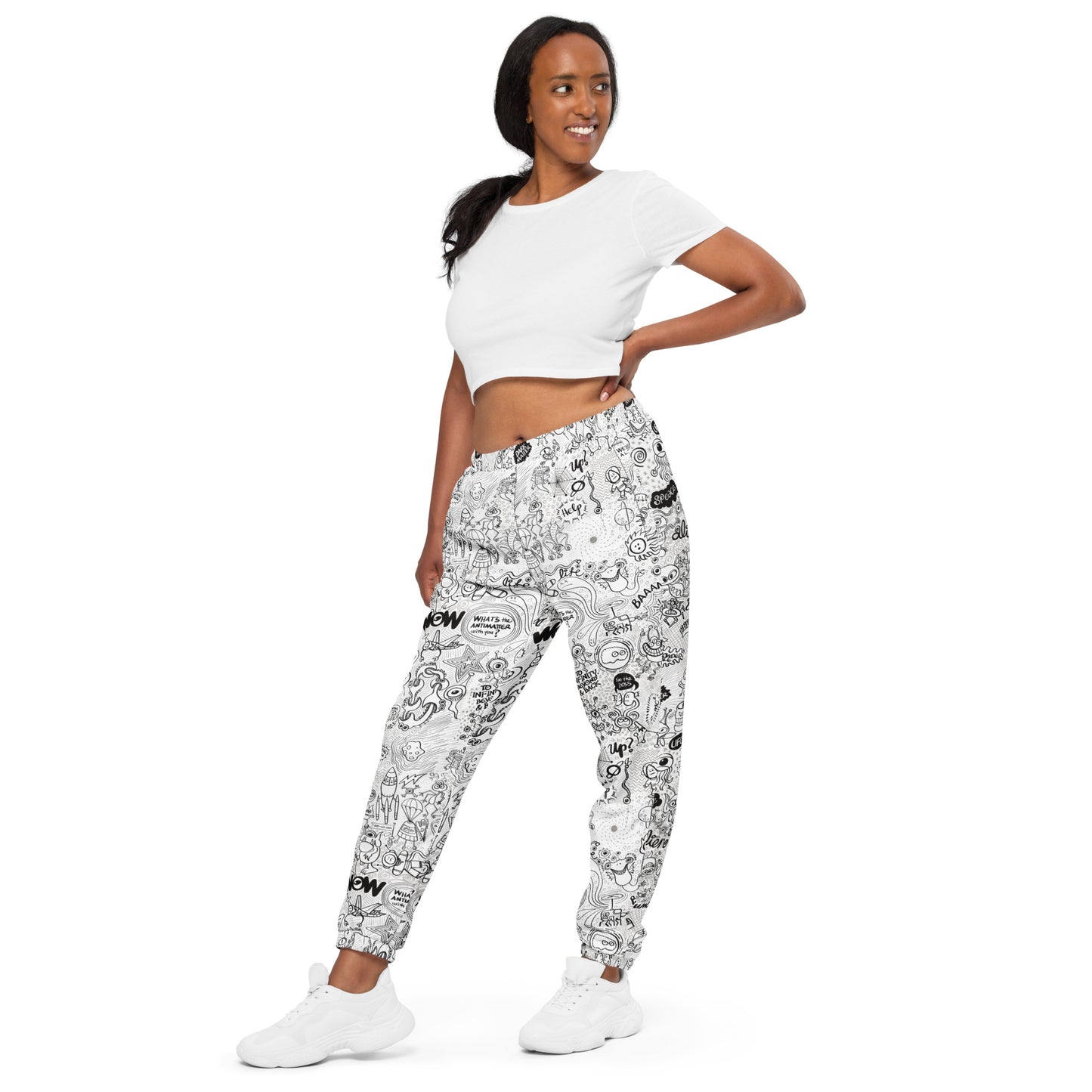 Celebrating the most comprehensive Doodle art of the universe - Unisex track pants. Side view