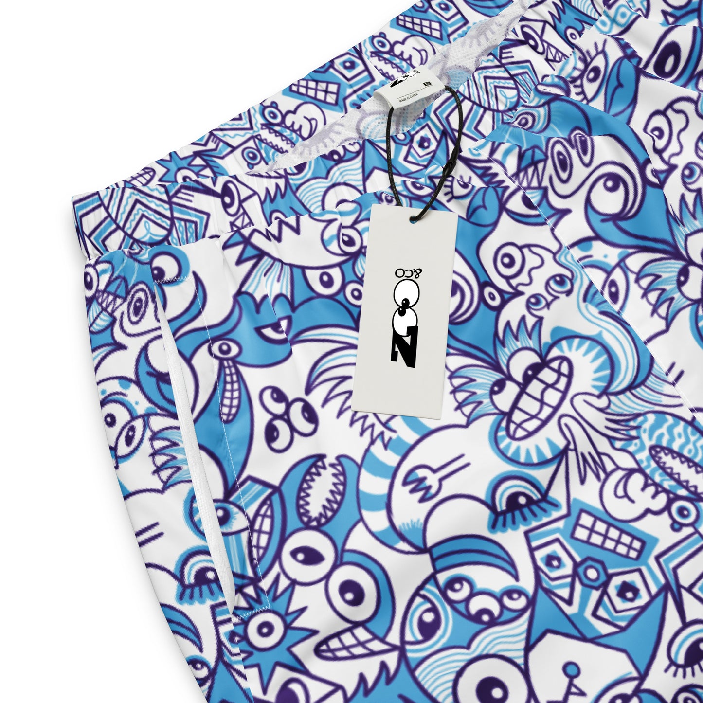 Whimsical Blue Doodle Critterscape pattern design - Unisex track pants. Product detail