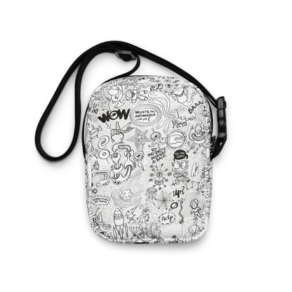 Celebrating the most comprehensive Doodle art of the universe - Utility crossbody bag. Back view