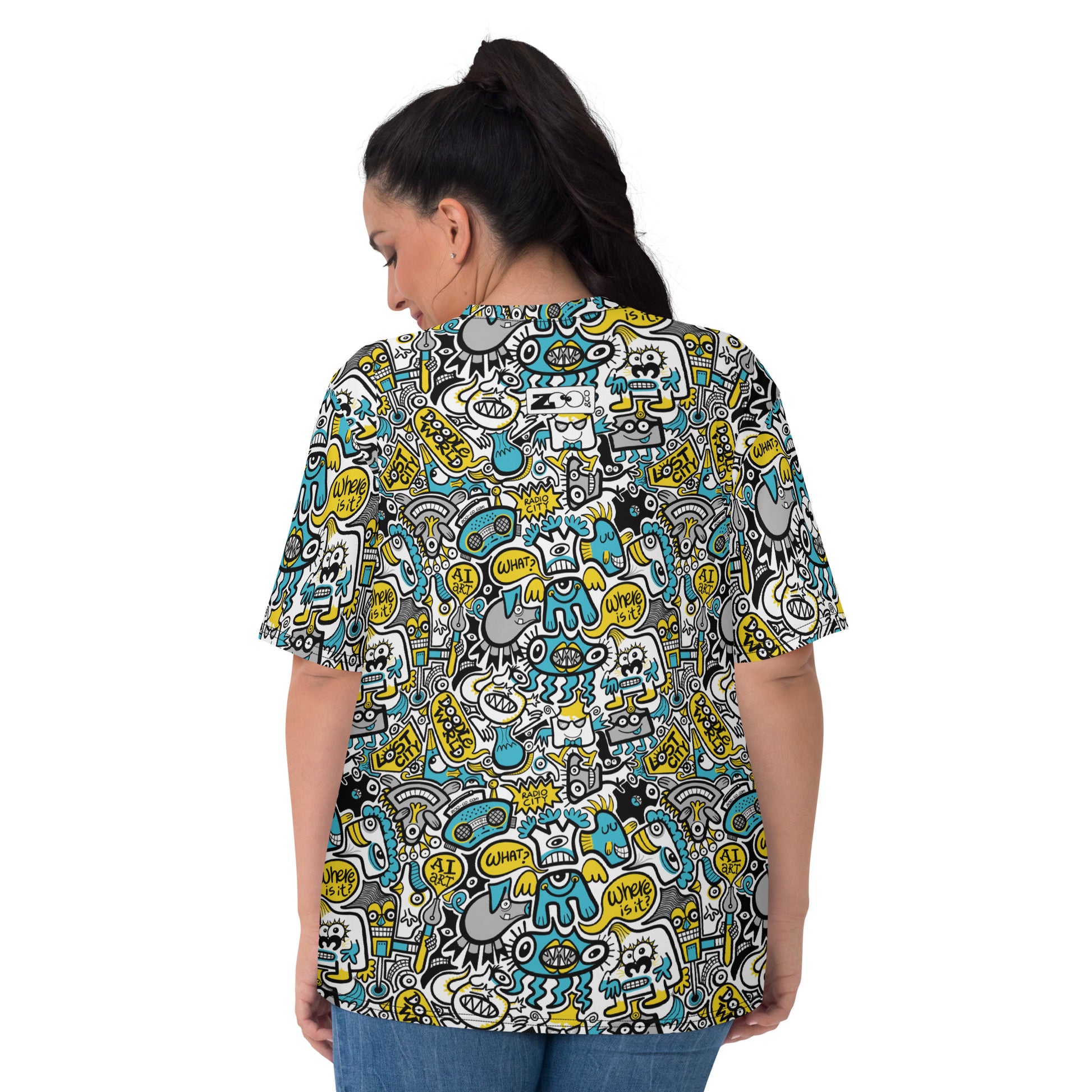 Discover a whole Doodle world in Lost city All-over print Women's T-shirt. Back view