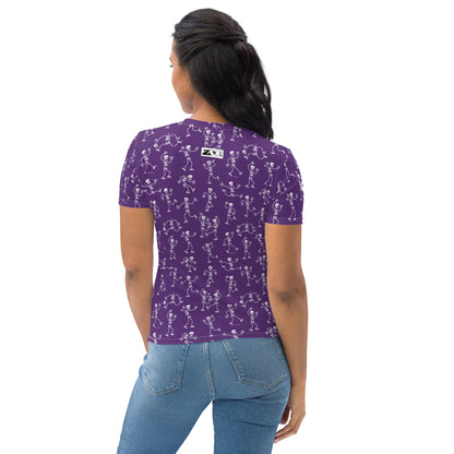 Fantastic skeletons having a great time at Halloween Women's T-shirt. Back view