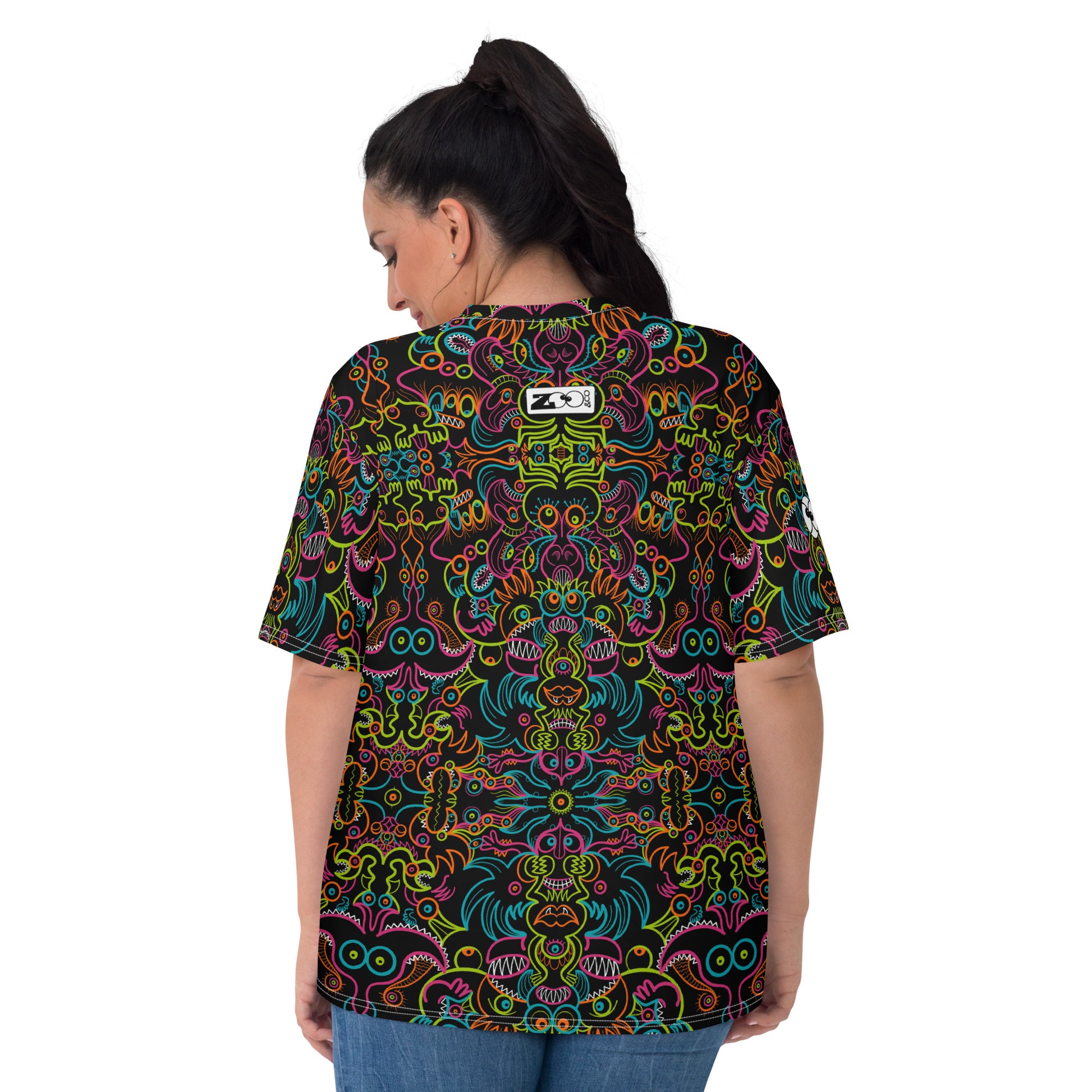 Doodle Carnival: A Kaleidoscope of Whimsical Wonders! - All-over print Women's T-shirt. Back view