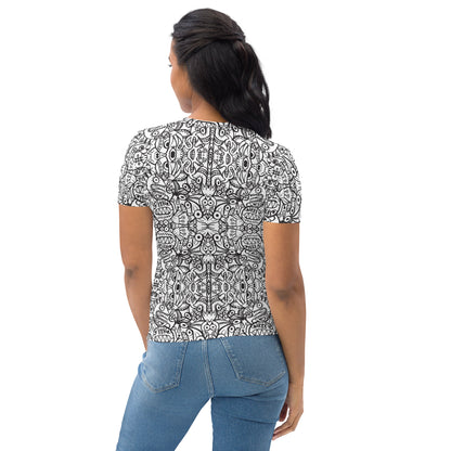 Brush style doodle critters Women's T-shirt. Back view