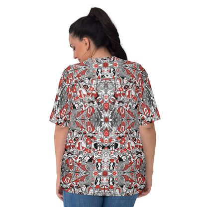 Swiss Doodle Women's T-Shirt: Vibrant Pattern Design. Back view