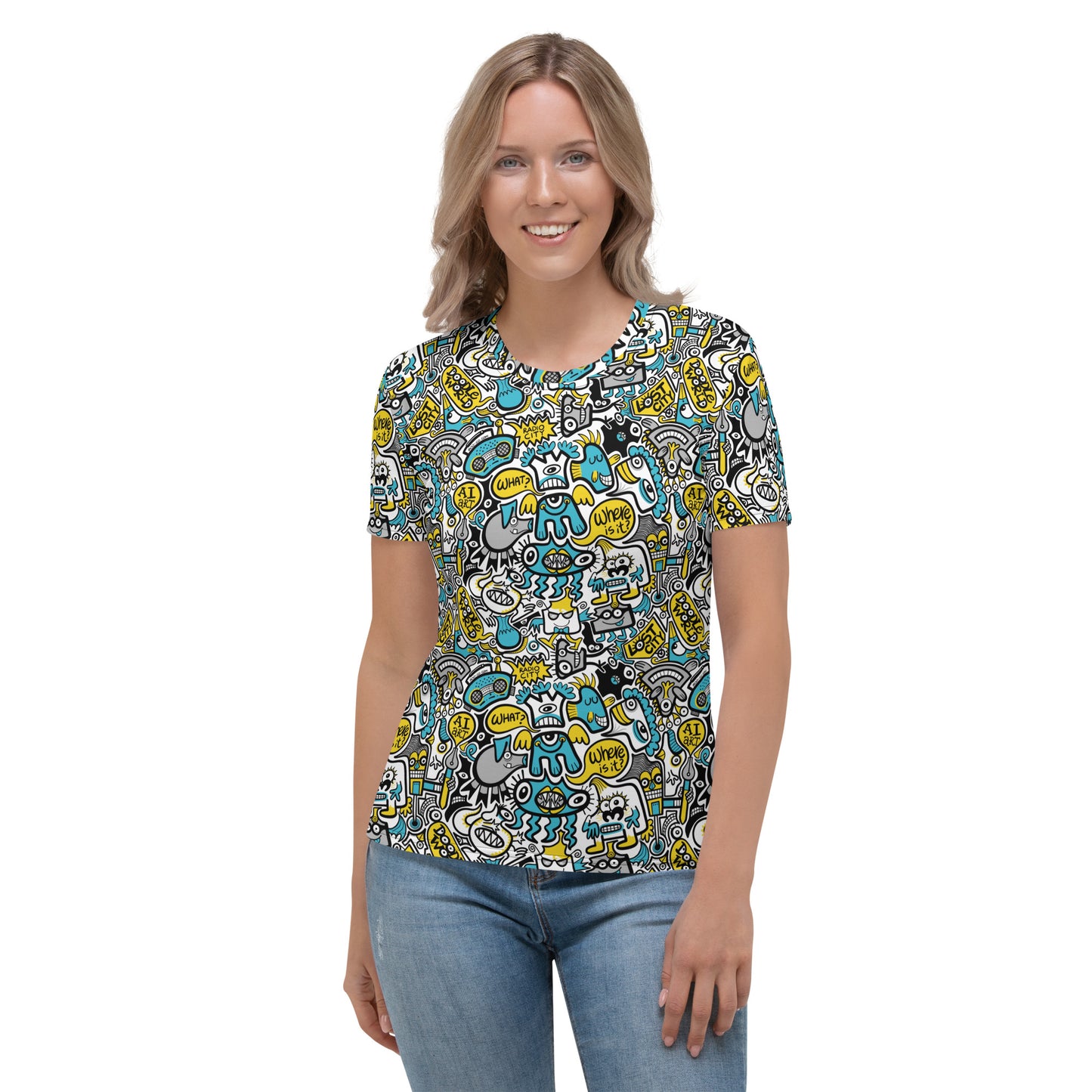 Discover a whole Doodle world in Lost city All-over print Women's T-shirt. Front view
