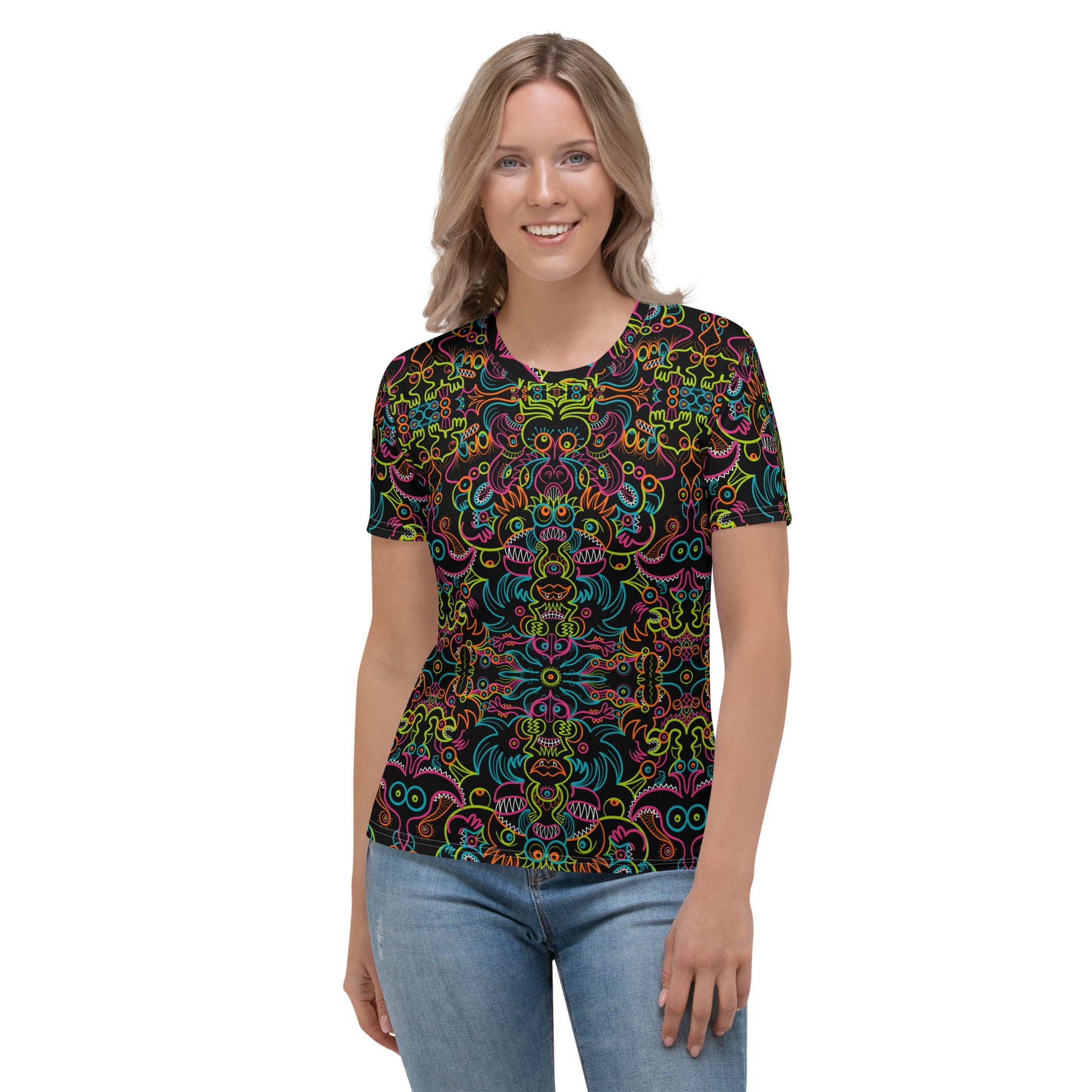 Doodle Carnival: A Kaleidoscope of Whimsical Wonders! - All-over print Women's T-shirt. Front view