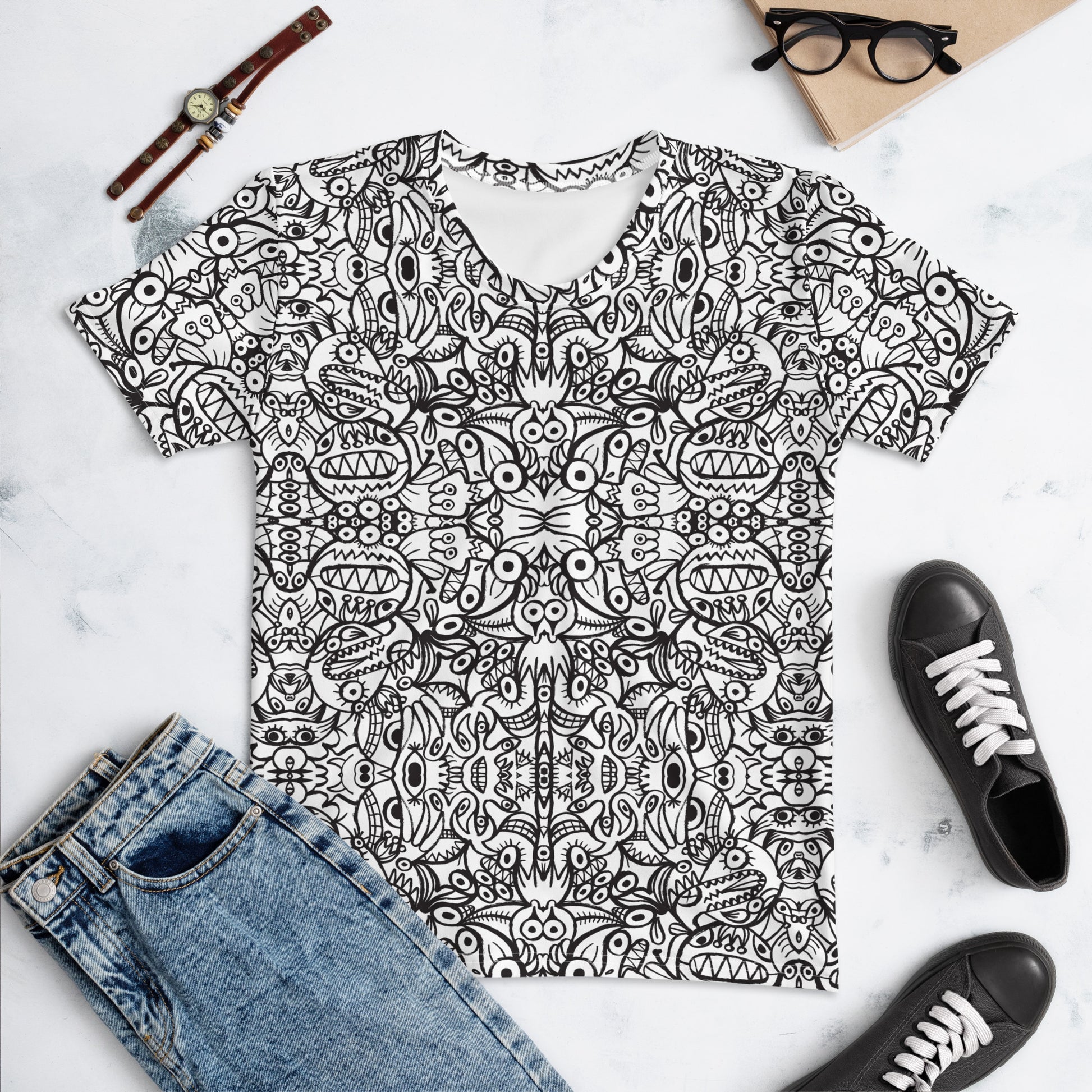 Brush style doodle critters Women's T-shirt. Lifestyle