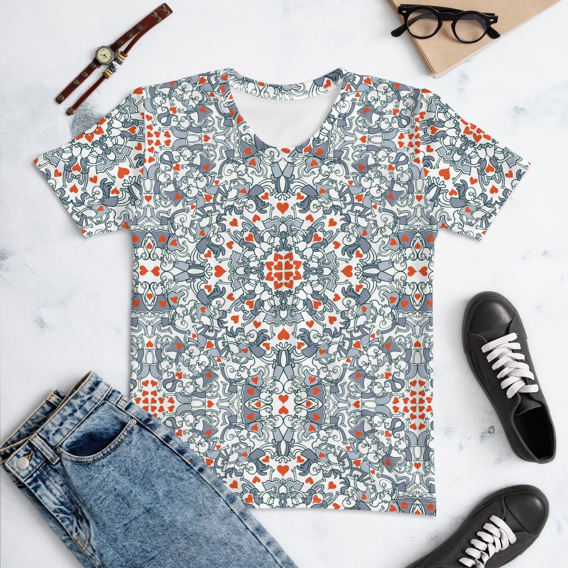 Kissed by Doodles in Valentine's Mandala Melody - Women's T-shirt. Lifestyle