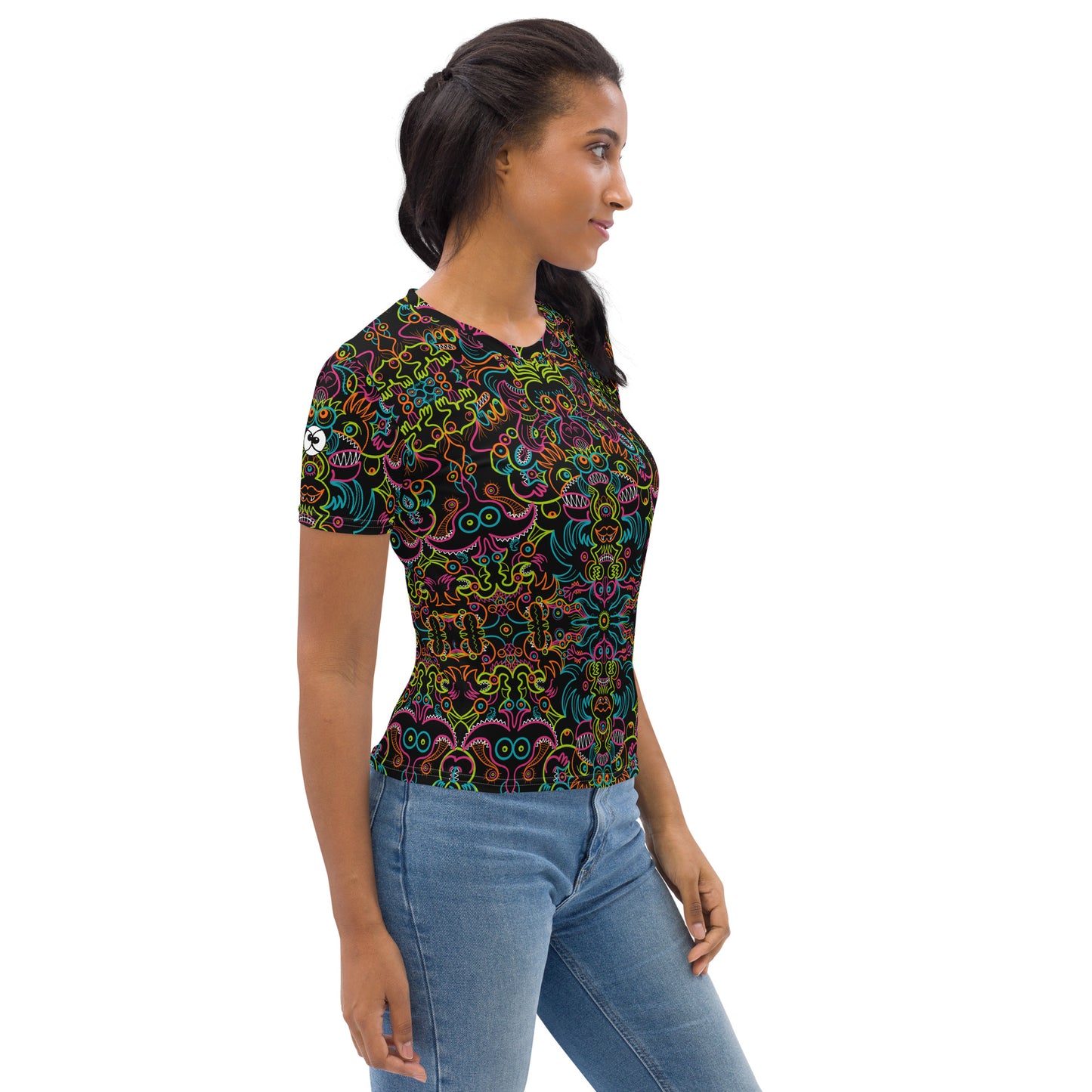 Doodle Carnival: A Kaleidoscope of Whimsical Wonders! - All-over print Women's T-shirt. Side view