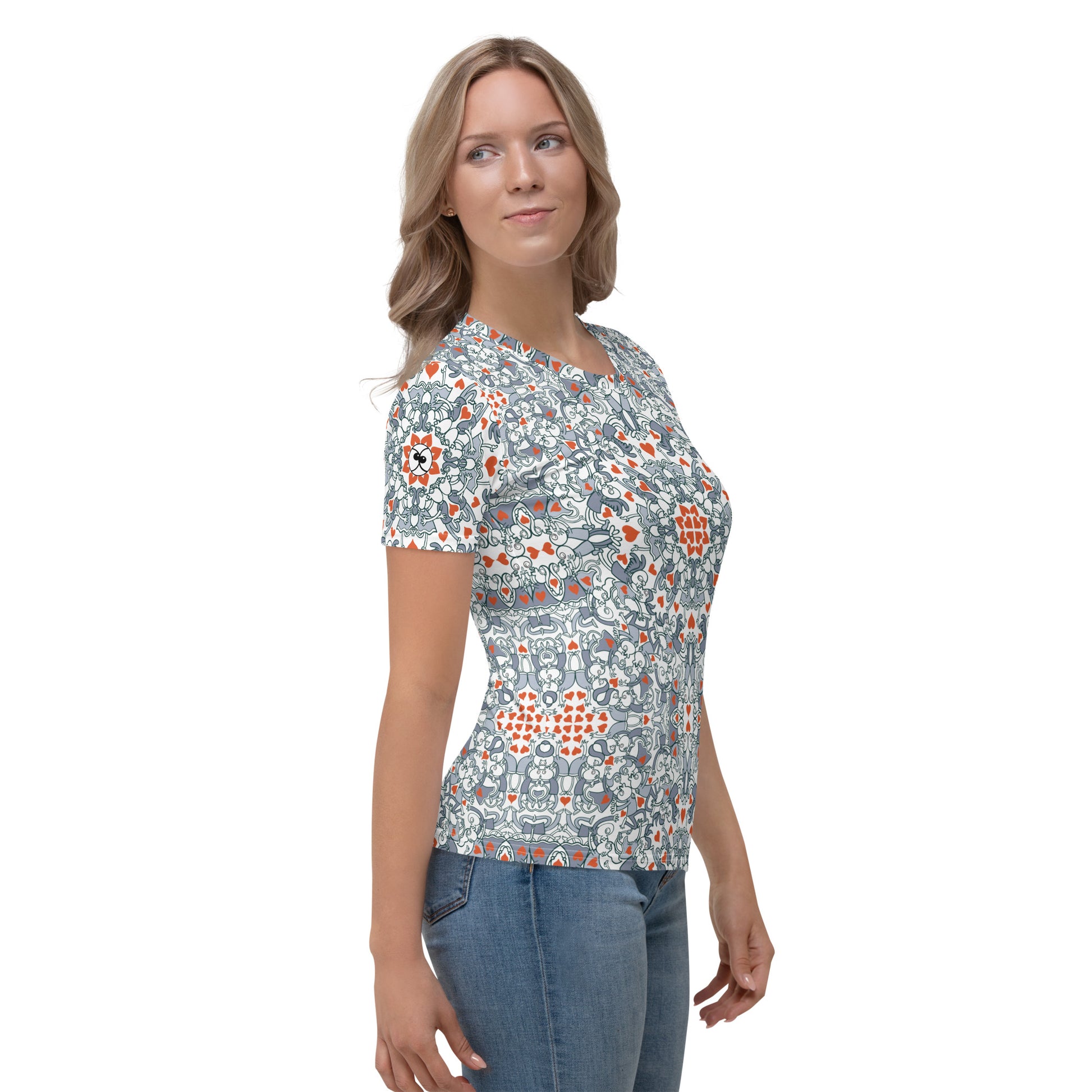 Kissed by Doodles in Valentine's Mandala Melody - Women's T-shirt. side view