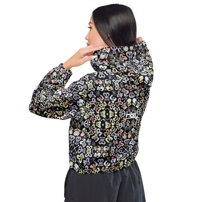 Bewitched Skulls: Hauntingly Chic Pattern Design Women’s cropped windbreaker. Back view