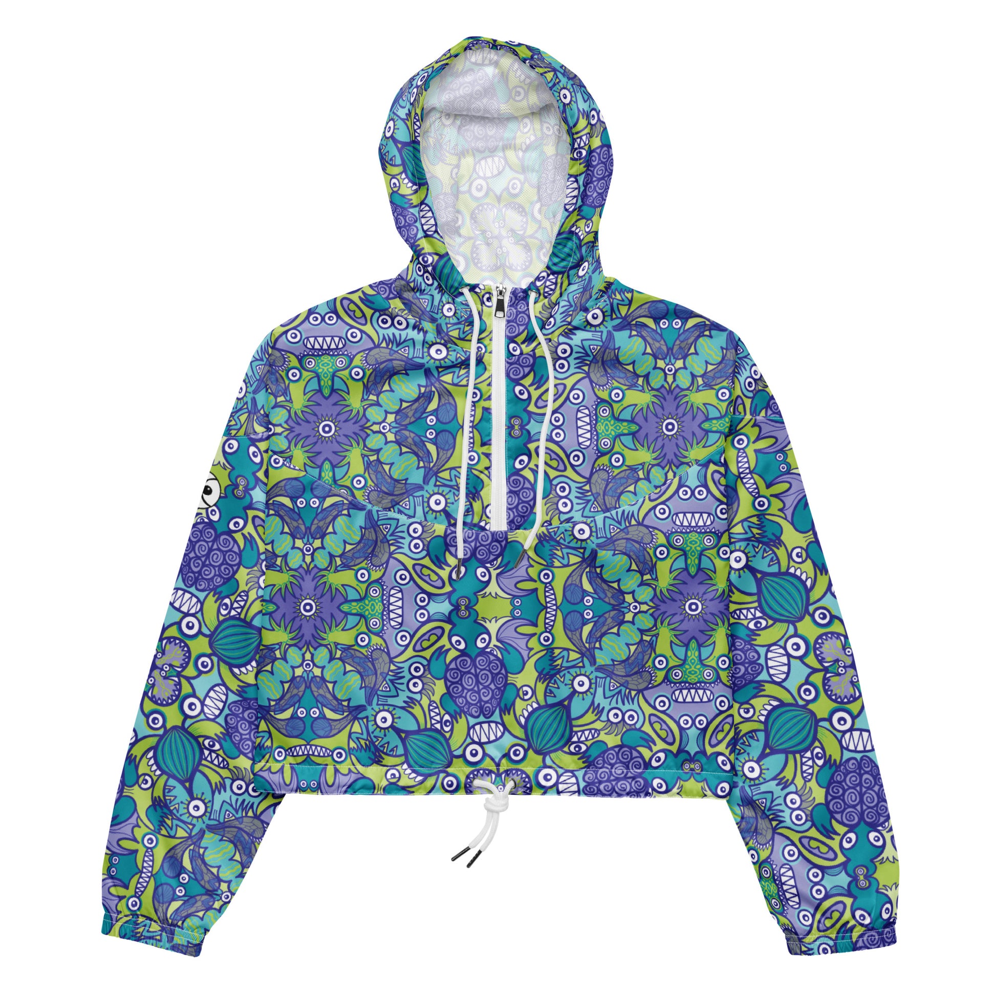 Once upon a time in an ocean full of life Women’s cropped windbreaker. Front view