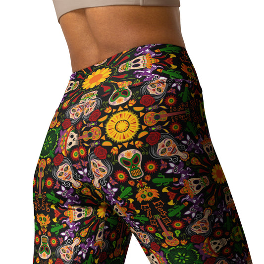 Mexican skulls celebrating the Day of the dead Yoga Leggings. Back view. Product details