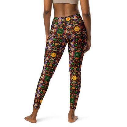 Mexican skulls celebrating the Day of the dead Yoga Leggings. Back view