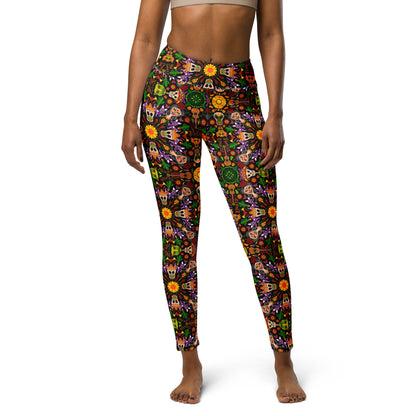 Mexican skulls celebrating the Day of the dead Yoga Leggings. Front view