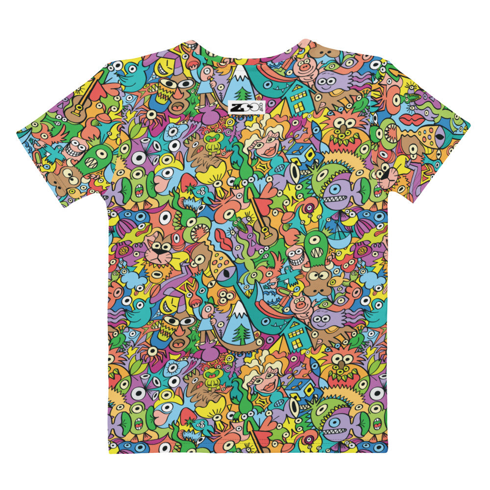 Cheerful crowd enjoying a lively carnival Women's cotton t-shirt — back view